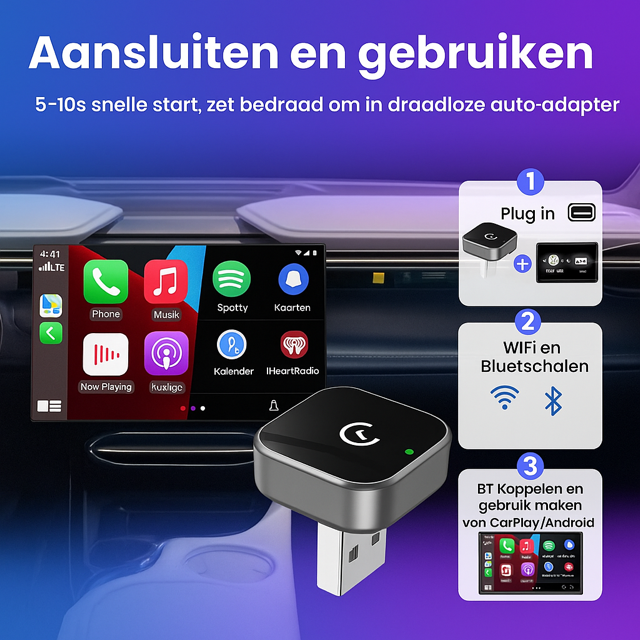 2in1 Draadloze CarPlay-adapter/Android Auto