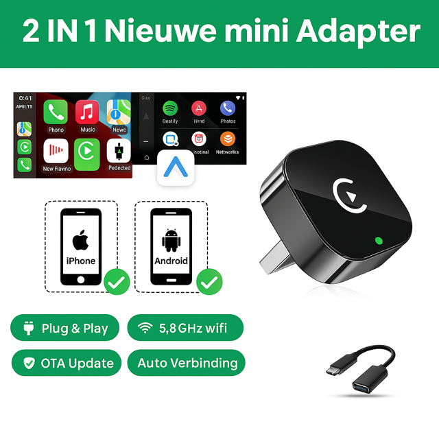 2in1 Draadloze CarPlay-adapter/Android Auto